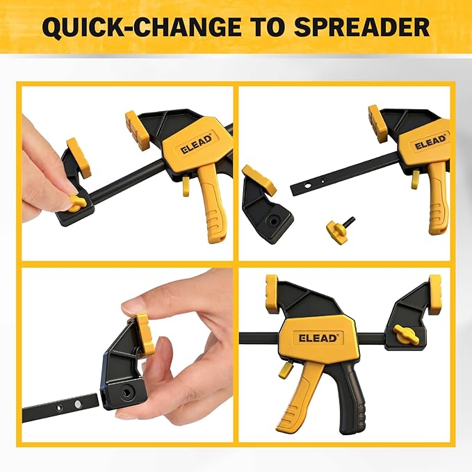 6" Mini Bar Clamps for Woodworking, 4-Piece One-Handed F Clamp/Spreader, 75LBS Load Limit Wood Clamp, Quick Release Grip Clamps for Table Wood Working, Light-duty Tools