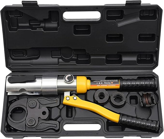 PEX Pipe Press Crimping Tool Kit, Hydraulic Copper Tube Fittings 1/2, 3/4, 1" Press Crimping Tool Kit Copper Ring Removal Tool for Most Copper Tees Elbows Straight Pipes