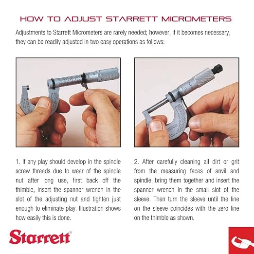 Starrett Outside Micrometer with Friction Thimble, Lock Nut, and Carbide Faces - Quick and Easy Adjustment, 0-1"Range, .0001" Graduation - T436.1XFL-1 W/SLC