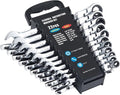 Garvee 22 Piece Ratcheting Combination SAE & Metric Wrench Set | Metric 8-18mm & SAE 1/4"-3/4" Arc CR-V Steel 72-Tooth 5° Swing | for Automotive Repair & Home Maintenance