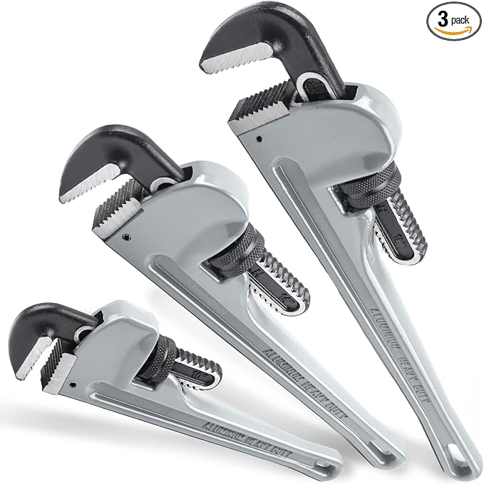 Aluminum Pipe Wrench Set, 10 Inches, 14 Inches, 18 Inches Adjustable Plumbing Tools for Professional Plumbers