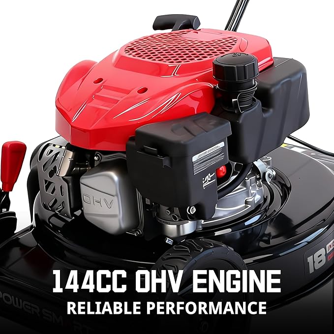 PowerSmart 18-Inch Gas Push Lawn Mower with 144cc 4-Cycle OHV Engine, 2-in-1 with Mulch and Side-Discharge, 5-Position Adjustable Cutting Height (DB8618C)