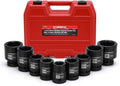CASOMAN 1-Inch Drive Spindle Axle Nut Impact Socket Set, Shallow, 1" to 2", 9PCS Impact Large Socket Set, 6-Point, SAE, CR-MO