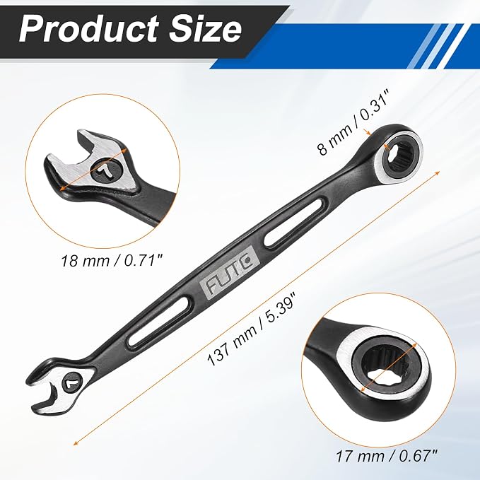 HARFINGTON Ratcheting Combination Wrench 7mm Stubby Wrench Metric High Carbon Steel Double 12-Point Box Open-Ended Ratchet Spanner Tool for Household Garage Workshop Auto Repairs, Black