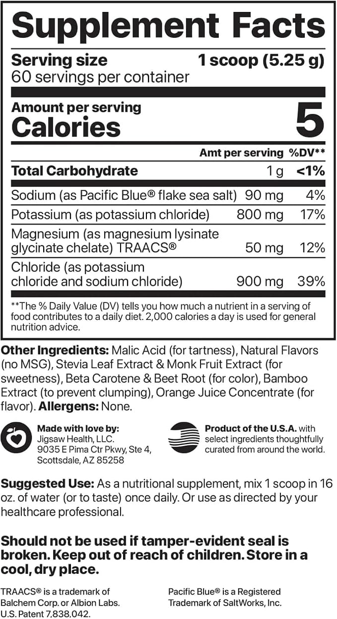 Jigsaw Health Potassium Cocktail | Formerly Pickleball Cocktail | Orange Flavor | 60 Servings (Jar)