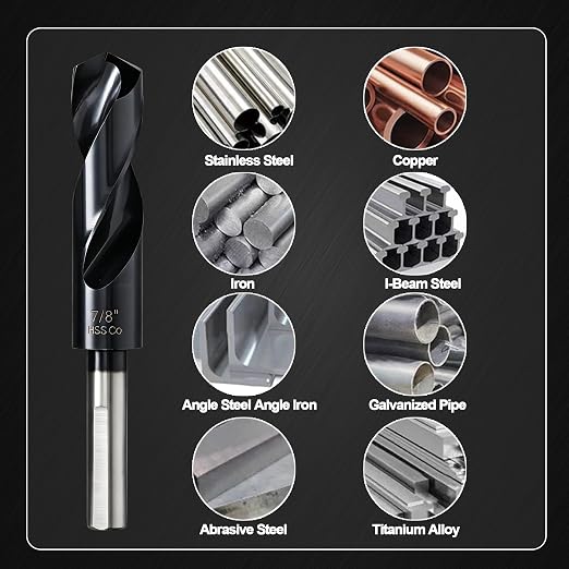 7/8 Drill Bit for Metal and Hardened Steel, M35 Cobalt 1/2 Inch Reduced Shank Industrial Grade Heavy Duty Drill Bit, with Index Storage Case