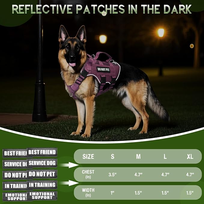 Tactical Molle Vest Mesh Dog Harness with 10 Removale Pet Patches | Breathable Service Dog harness with Double Soft Padded Handle for Medium Dog, Reflective Military Pet Vest for Walk Hiking