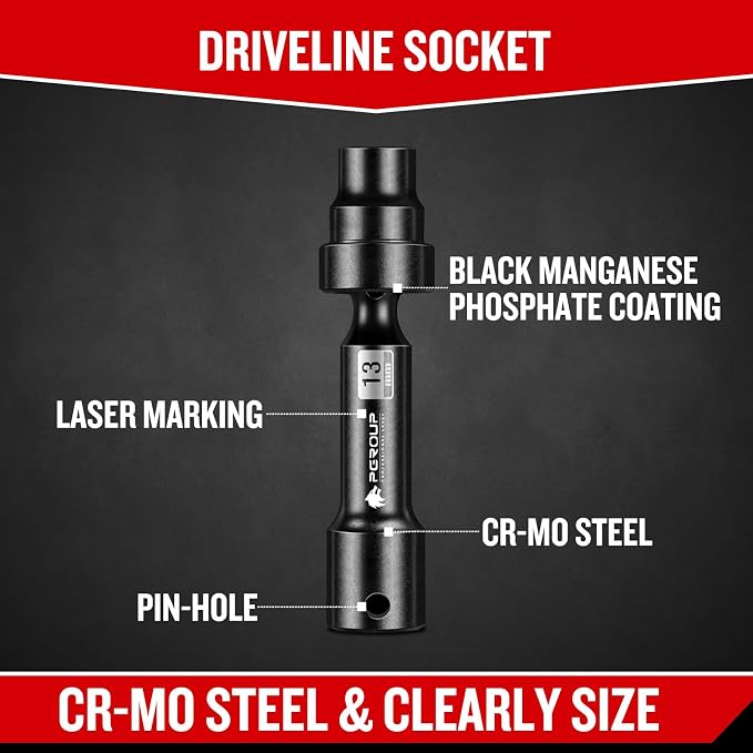 9-Piece 1/2'' Drive Driveline Limited Clearance Socket Set, 12-Point Metric Impact Swivel Socket Set, Cr-Mo Steel with Storage Case for Automotive & Industrial