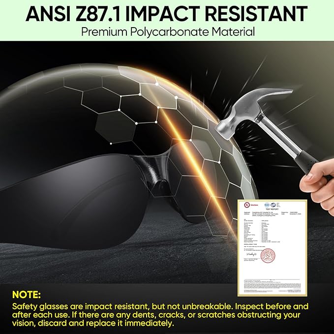 TICONN Clear Safety Glasses for Men and Women, Safety Goggles with Scratch Impact Resistant Meets ANSI Z87.1 Standard