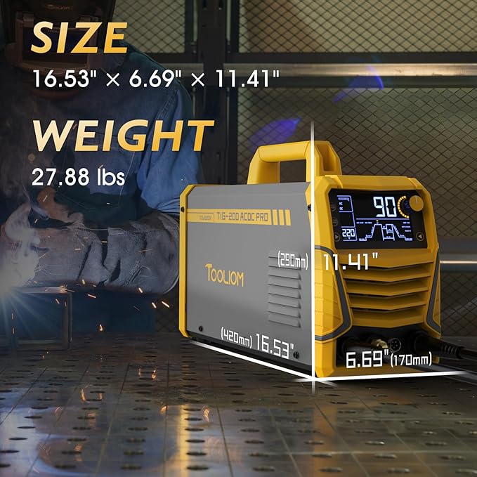 TOOLIOM 200A AC/DC TIG Welder with Pulse, Dual Voltage 110V/220V, Aluminum Welder with IGBT Inverter, Large LED Display, AC TIG/DC TIG/Pulse TIG/SPOT TIG/Stick Multiprocess Welding Machine