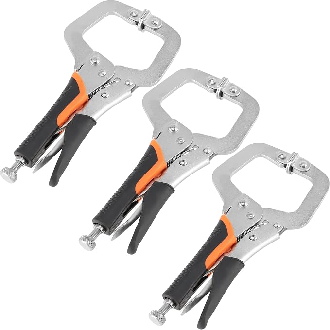 HOZEON 3 PCS 6 Inch C Clamp Locking Pliers, Heavy Duty Welding C Clamp Pliers with Swivel Pads, Vise Grip Locking Pliers Face Clamps for Woodworking, Welding, Building