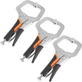 HOZEON 3 PCS 6 Inch C Clamp Locking Pliers, Heavy Duty Welding C Clamp Pliers with Swivel Pads, Vise Grip Locking Pliers Face Clamps for Woodworking, Welding, Building