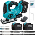 AwxryoX Cordless Jigsaw, 21V Power Electric Jig Saw with 2×6.0Ah Battery,4 Orbital Settings Jigsaw Saw Tool with 12 Blades ±45° Bevel Cuts,3000 RPM,Caladora Eléctrica for Straight/Curve/Circle Cutting
