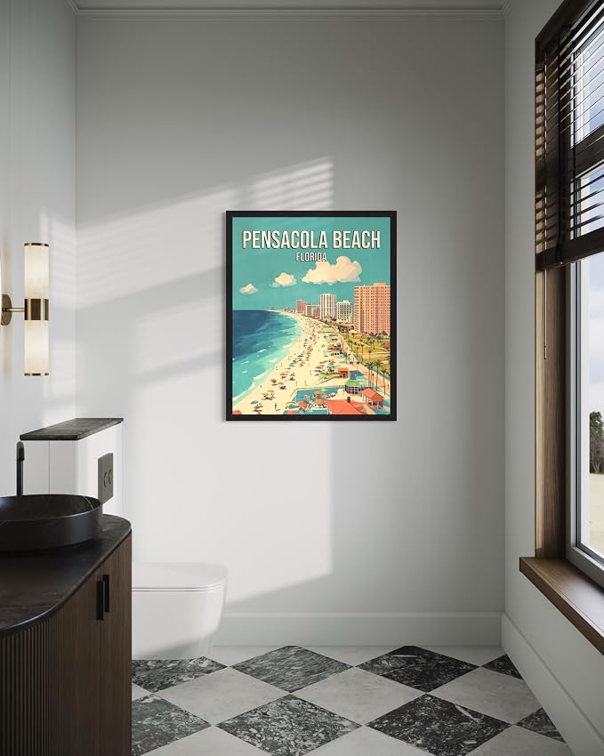 Pensacola Beach Florida Unframed Wall Art Print Poster, US Vintage Retro Beach Scenery Posters Prints for Restroom Home Picture Painting Artwork Gallery 219 (Pensacola Beach Florida, 20"L x 16"W, Unframed)