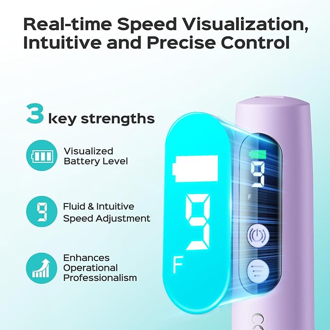COSLUS C52 Electric Cordless Nail Drill: Professional Nail File kit with LED Screen for Acrylic Gel Powder. Portable for Home DIY & Salon Use. Manicure Pedicure for Beginners, Women, Travel, Purple