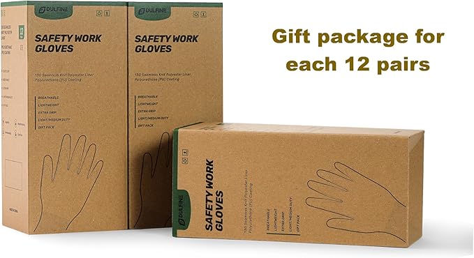 DULFINE Safety Work Gloves PU Coated-12 Pairs,Blue Seamless Knit Glove with Polyurethane Coated Smooth Grip on Palm & Fingers, for Men and Women, Ideal for General Duty Work (Extra Large)