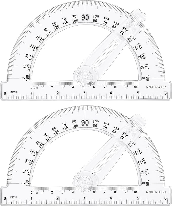 Zonon 2 Pieces 6 Inch Plastic Protractor with Swing Arm Math Protractors 180 Degrees Angle Measurement, Translucent for Geometry Classroom Kid Student School Office Supplies