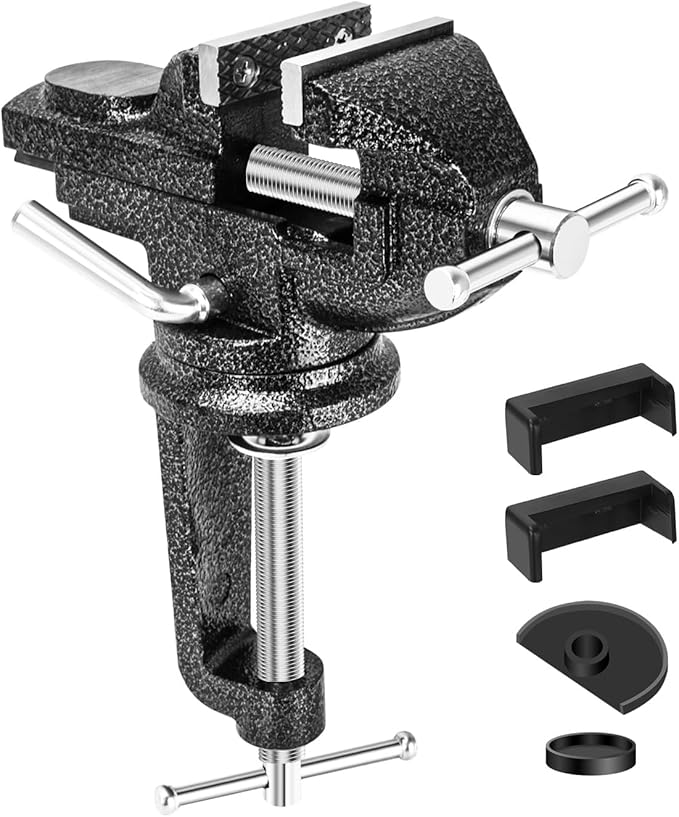 Table Vice 3 Inch Bench Vise Multipurpose Clamp-On Vice with Anvil,360° Swivel Base Portable Clamps Tools for Workbench,Woodworking,Cutting Conduit,Drilling,Sawing,Metalworking,Craft,DIY