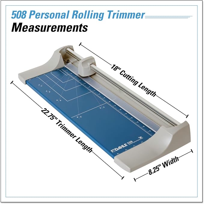 Dahle 508 Personal Rotary Trimmer, 18" Cut Length, 7 Sheet Capacity, Self-Sharpening, Automatic Clamp, German Engineered Paper Cutter