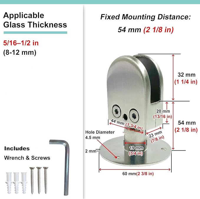 Fixed & Adjustable Glass Support Bar, Ceiling to Glass Screen Brace Arm