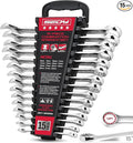 15-Piece Metric Combination Wrench Set, 8–22mm 12-Point Open End and Box End Wrench Kit with Organizer, Chrome Vanadium Steel Tools for Mechanics, Garages and Workshops