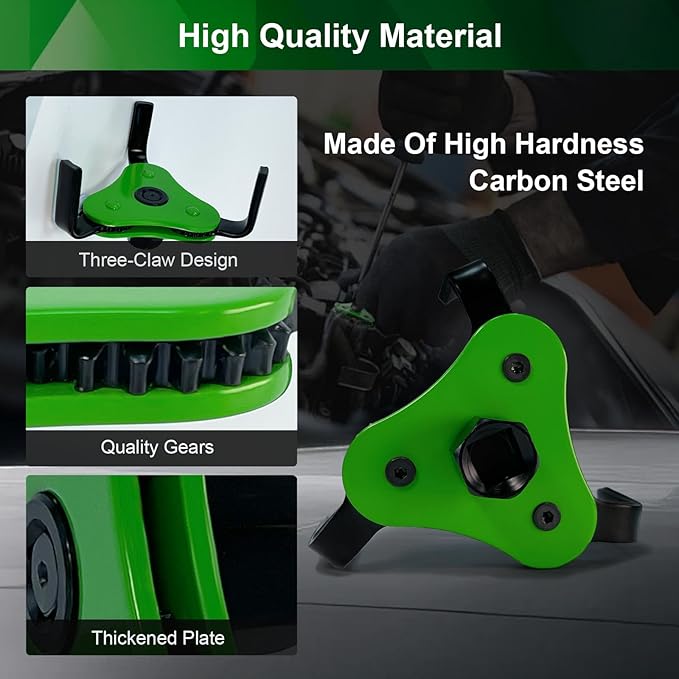 Universal Heavy Duty Oil Filter Wrench - Adjustable 3 Jaw Grip (2.5" to 4.5") for Car, Truck, SUV, Motorcycle, Carbon Steel Oil Filter Removal Tool