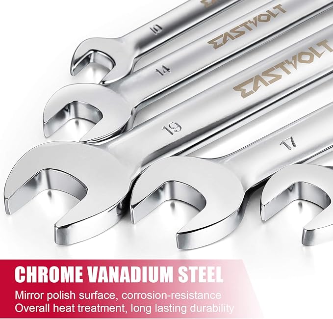 Eastvolt 12-Piece Flex-Head Ratcheting Wrench Set, Metric 8mm-19mm, Combination Ended Spanner kits, Chrome Vanadium Steel with Toolbox, EVHT1201