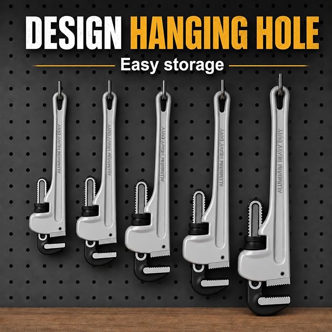5-Piece Aluminum Pipe Wrench Set,8"/10"/12"/14"/18" Plumbing Wrench | Ultra-Light Aluminum Alloy Handle, Anti-Slip Jaws, Adjustable Pipe Wrench, for Plumbers, Home, Pipeline, Auto Repair, DIY