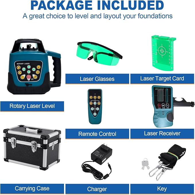 Rotary Laser Level Kit, 360 Degree Automatic Self Leveling Green Beam Horizontal Vertical Laser Transit, 500m Working Range for Construction, Building, Surveying - Blue