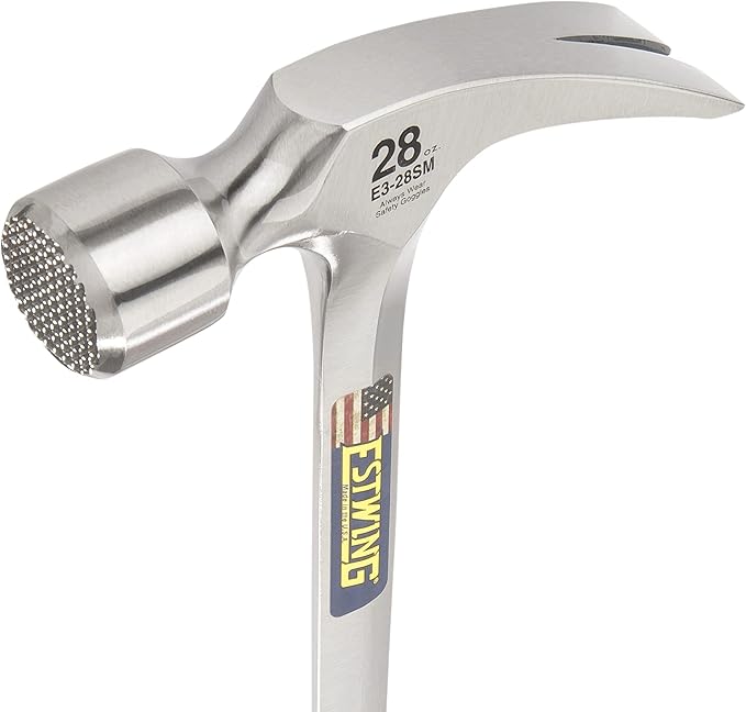 ESTWING Framing Hammer - 28 oz USA Made Long Handle Straight Rip Claw Hammer with Milled Face & Shock Reduction Grip - E3-28SM