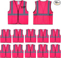 Pink Safety Vests 10 Pack - Reflective High Visibility Construction ANSI Class 2 Work Vests for Men,Woman with Zipper,Hi Vis Mesh and Neon Silver