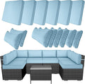 14 Piece Outdoor Patio Cushion Covers Replacement, Waterproof Outdoor Furniture Cushion Covers, Fit 7 Pcs 6 Seater Wicker Rattan Conversation Sofa Set,Light Blue(Only Cover) 25.6x25.6
