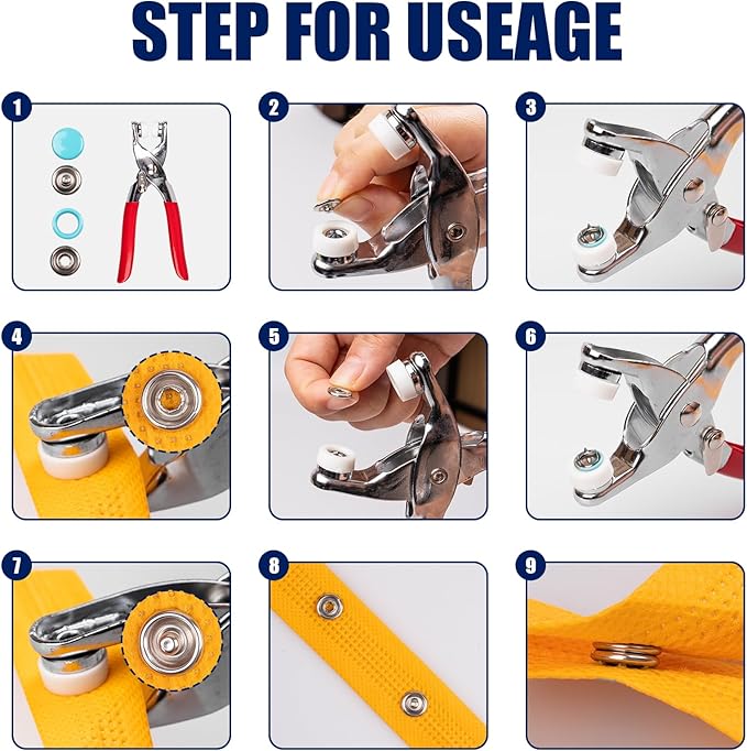Siziviki 200 Set Snap Button Kit - 9.5mm 10 Colors Snaps for Fabric - Fastener Pliers & Snap Fastener Tool - 100 Hollow & 100 Solid - Suitable for DIY, Sewing, Crafting
