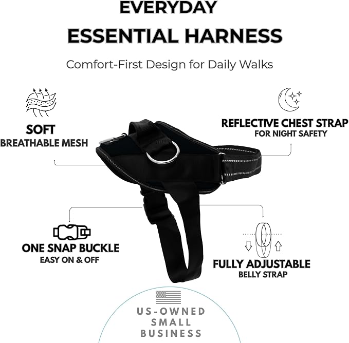 ShawnCo Essential Dog Harness, No-Pull Pet Vest (Midnight,XL) | 3 Leash Clips, Easy On, No-Choke, Reflective, Adjustable Fit, Padded Comfort, Control Handle, For Small, Medium & Large Dogs