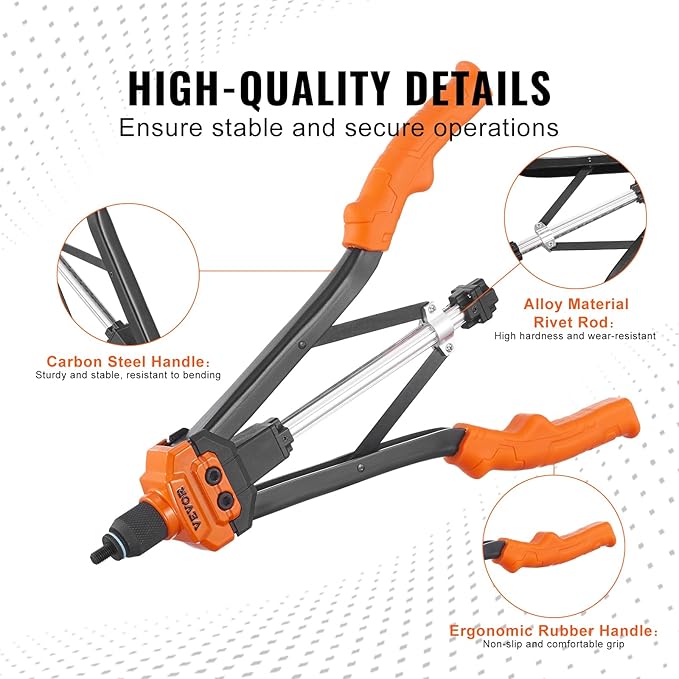 VEVOR Rivet Nut Tool, 16 inch Rivnut Tool Kit with 13PCS Metric and SAE Mandrels, 186PCS Rivet Nuts, Semi-auto Retraction, M3, M4, M5, M6, M8, M10, M12, 1/4-20, 5/16-18, 3/8-16, 1/2-13, 8-32, 10-24