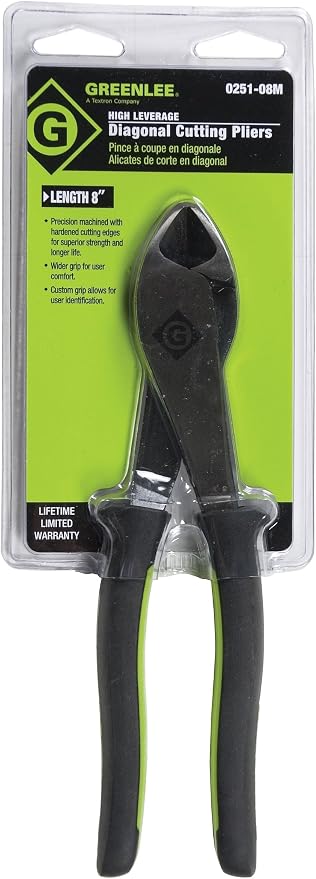 Greenlee 0251-08M Diagonal Cutting Pliers, Mini Molded Grip, 8"