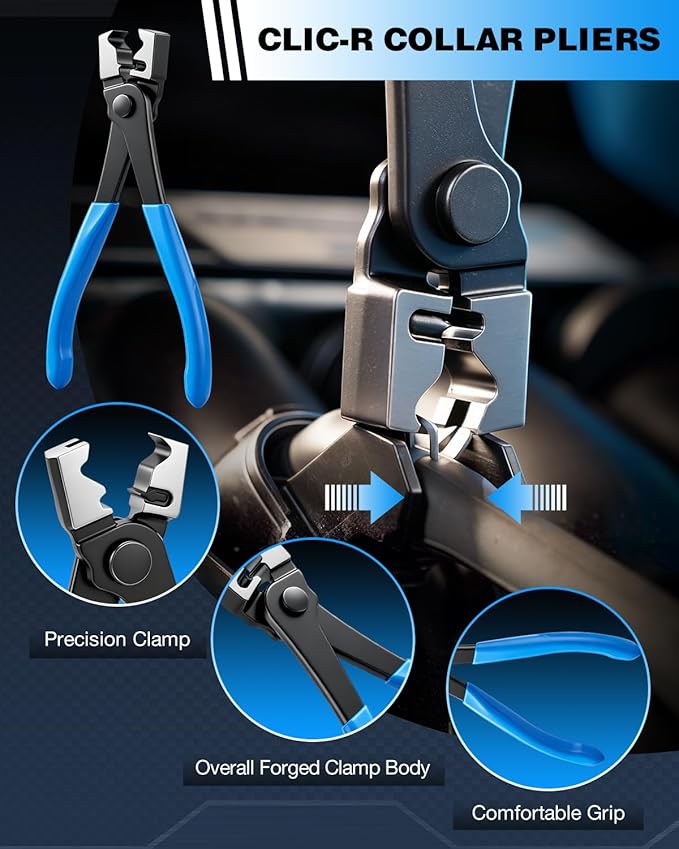 Saker Hose Clamp Pliers Set, Automotive Clamp Removal Tool Kit, Spring Clip Pliers, Flexible Cable Clamp Tool - 9PCS Heavy Duty Locking Kit for Car Engine Repair Tight Space Mechanic DIY