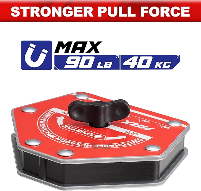 Spurtar Switchable Welding Magnets 90lbs 2PCS On/Off Magnet and Clamps, Heavy Duty Hexagon Welding Holder Tools and Accessories, Holder 30°, 45°, 60°, 75°, 90°, 105°, 120°, 135°, 150°