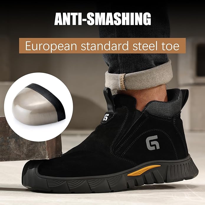 GLANOUDUN Welding Work Boots for Men Slip on Steel Toe Shoes for Men Indestructible Steel Toe Boots Welder Men's Working Shoes Fireproof Safety Footwear for Construction Men's Work & Safety Footwear