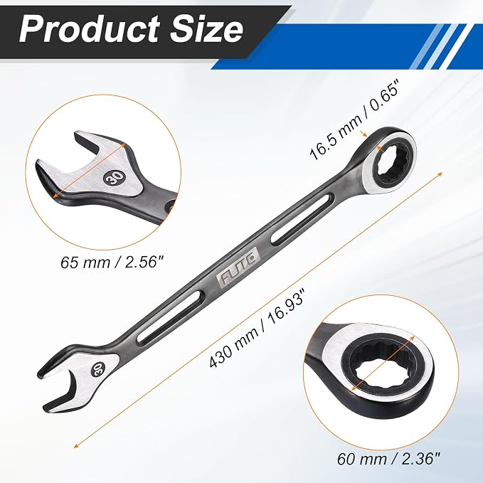 HARFINGTON Ratcheting Combination Wrench 32mm Stubby Wrench Metric High Carbon Steel Double 12-Point Box Open-Ended Ratchet Spanner Tool for Household Garage Workshop Auto Repairs, Black