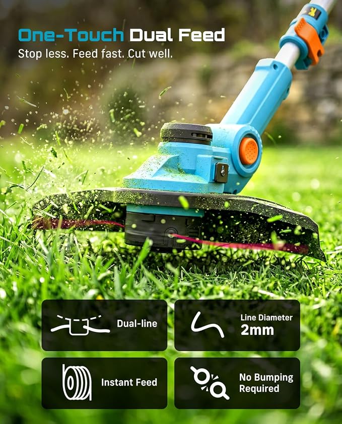 SEESII String Trimmer, 13" Electric Weed Wacker with 2×40000mAh Batteries and Charger, 21V Brushless Weed Eater with Telescopic Pole(42"-56"), Auto-Feed, Lightweight Cordless Edger for Yard/Lawn