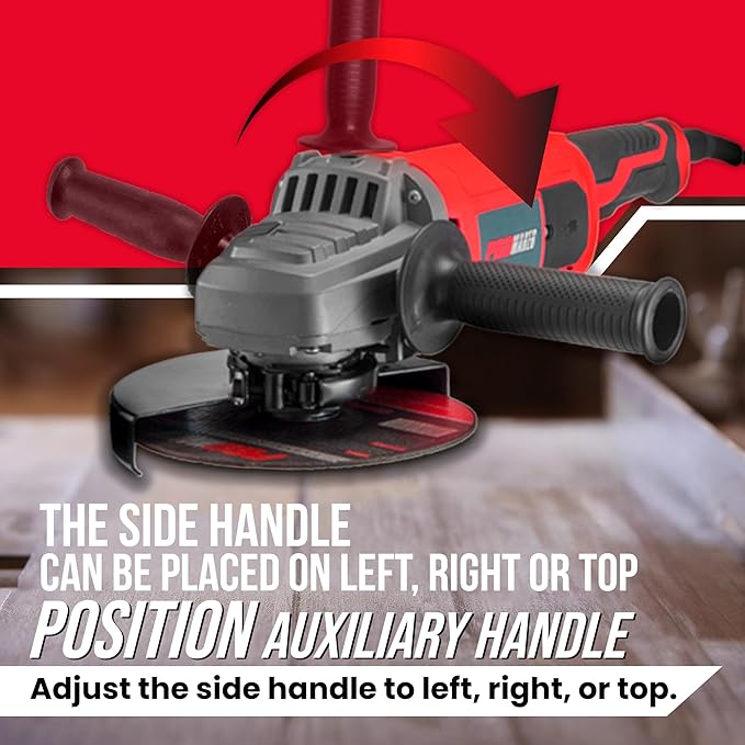 PROMAKER Industrial 9" Heavy Duty Angle Grinder - 17.2 High Power Motor, 6300 RPM Metal & Concrete Cutter - Rotating Multi-Position Handle, Includes 2 Spare Carbon Brushes - 2-Year Protection