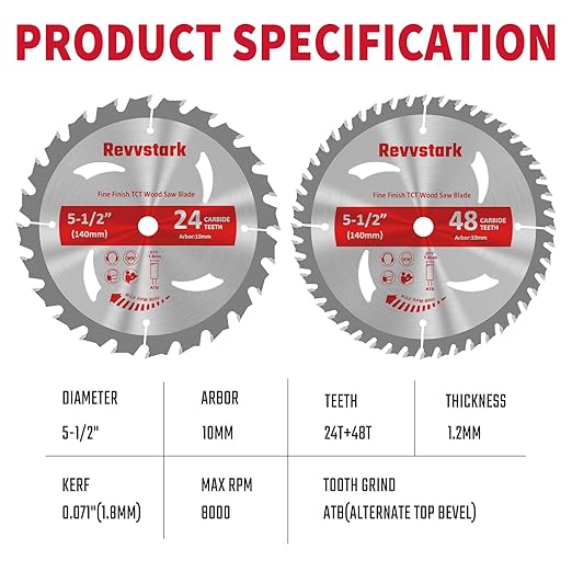 5-1/2" (10mm Arbor) Circular Saw Blades 24T&48T, Carbide Tipped Teeth, Heavy Duty TCT Saw Blades for Cutting Various Wood, Plastic and Composite Materials