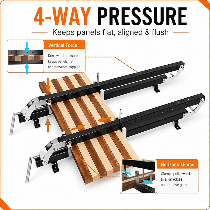 48" Panel Clamp 2 Pack with 2 U-Shaped Blocks, Fits Panels 6.8"-32" Length, 0.8" - 4.3" Thickness, Heavy Duty 4-Way Pressure Parallel Clamp with Powder-Coated Finish for Woodworking Projects