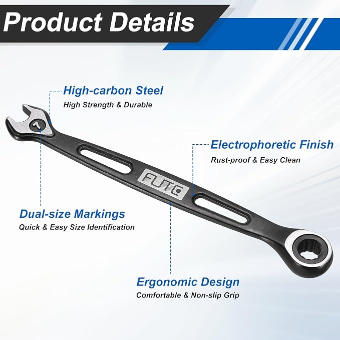 HARFINGTON Ratcheting Combination Wrench 7mm Stubby Wrench Metric High Carbon Steel Double 12-Point Box Open-Ended Ratchet Spanner Tool for Household Garage Workshop Auto Repairs, Black