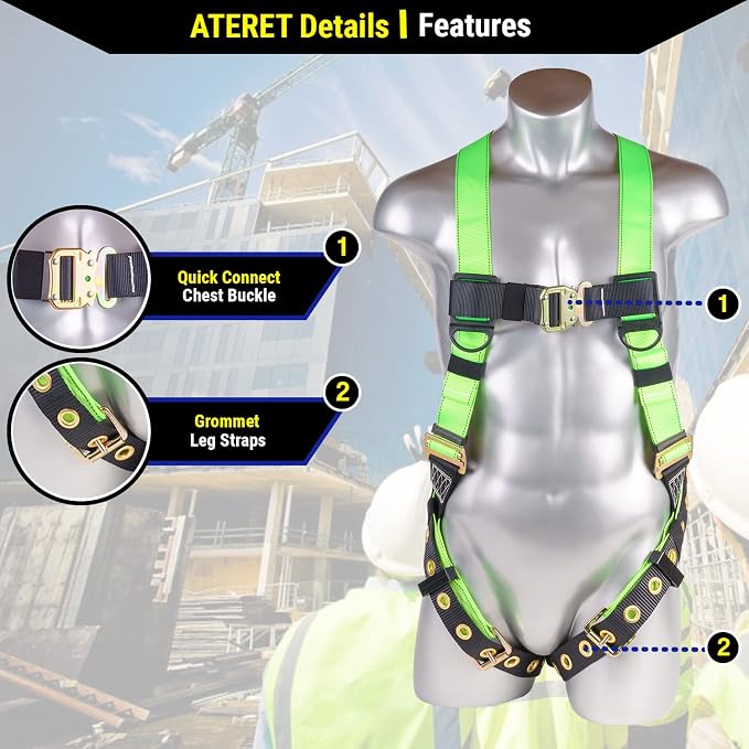 Construction Harness 5 Point Adjustment, Back D-Ring, Grommet Legs, Multiple Styles I OSHA ANSI Compliant