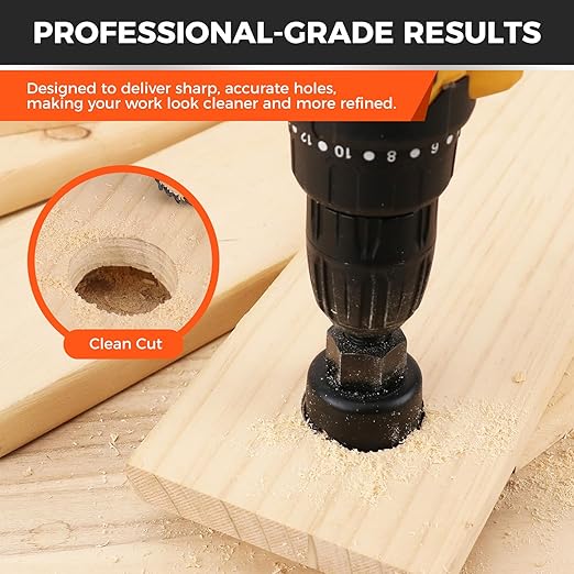 HORUSDY 8PCS Hole Saw Kit, 1"–2-1/8" (25–54mm), with 2 Pcs Drill Bits, Mandrel & Hex Key, Smooth Cut, DIY-Friendly Set for Soft Wood, Plywood, PVC