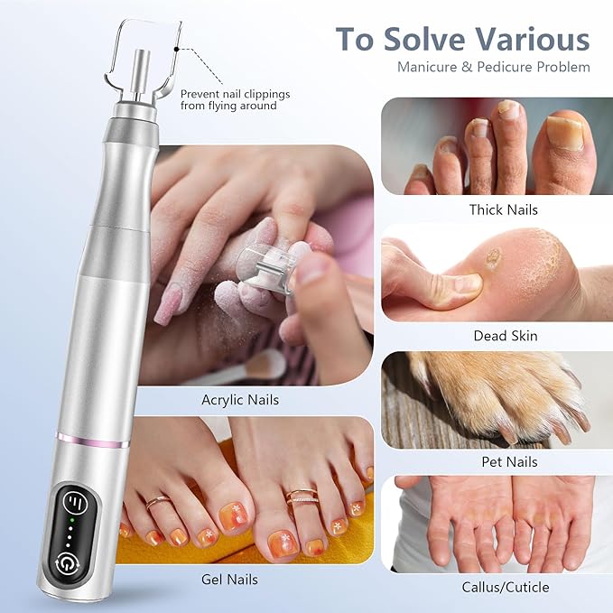 TUOBEO Cordless Nail Drill Electric Rechargeable File Kit, Professional Efile Acrylic Gel Nail Polish Remover Pedicure Manicure Machine Portable Set with 11 Bits 56 Sanding Bands for Salon Silver