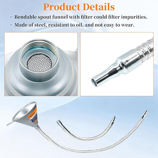 3Pcs 14.84" & 27.56" Steel Bendable Spout Funnel with Filter & Long/Short Hoses for All Automotive Oils, Flexible Long Funnels for Automotive Use for Transmission Fluid, Diesel Fuel, and Other Liquids