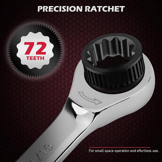 Premium 24-Piece Ratcheting Wrench Set, SAE & Metric Combination Wrenches, 8-19mm / 1/4"-7/8", 72-Tooth Ratchet Spanners, Chrome Vanadium Steel with Roll-Up Pouch for Mechanics